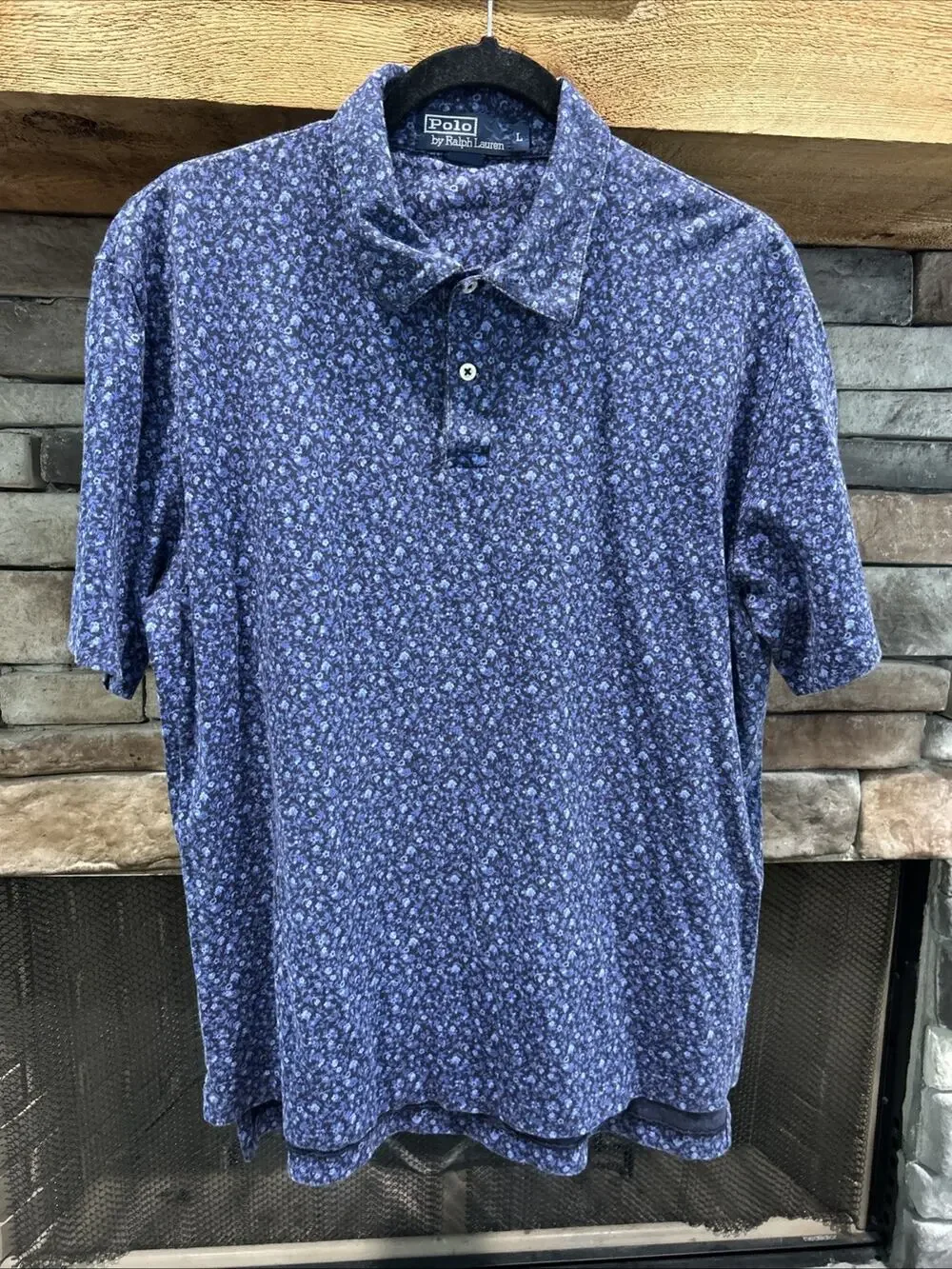 Men’s POLO Ralph Lauren Blue Floral Short Sleeve Polo Shirt Size L *A6